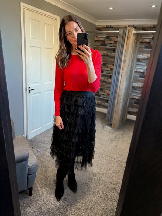 Diamanté Ruffle Net Skirt