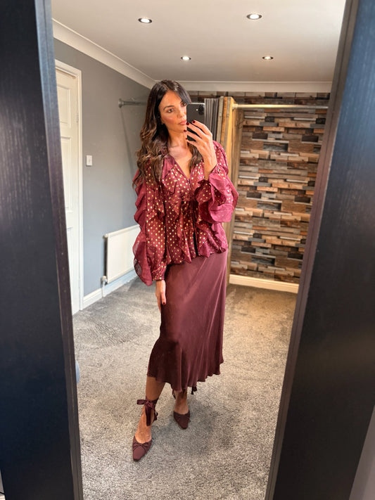 Frill Blouse - Wine
