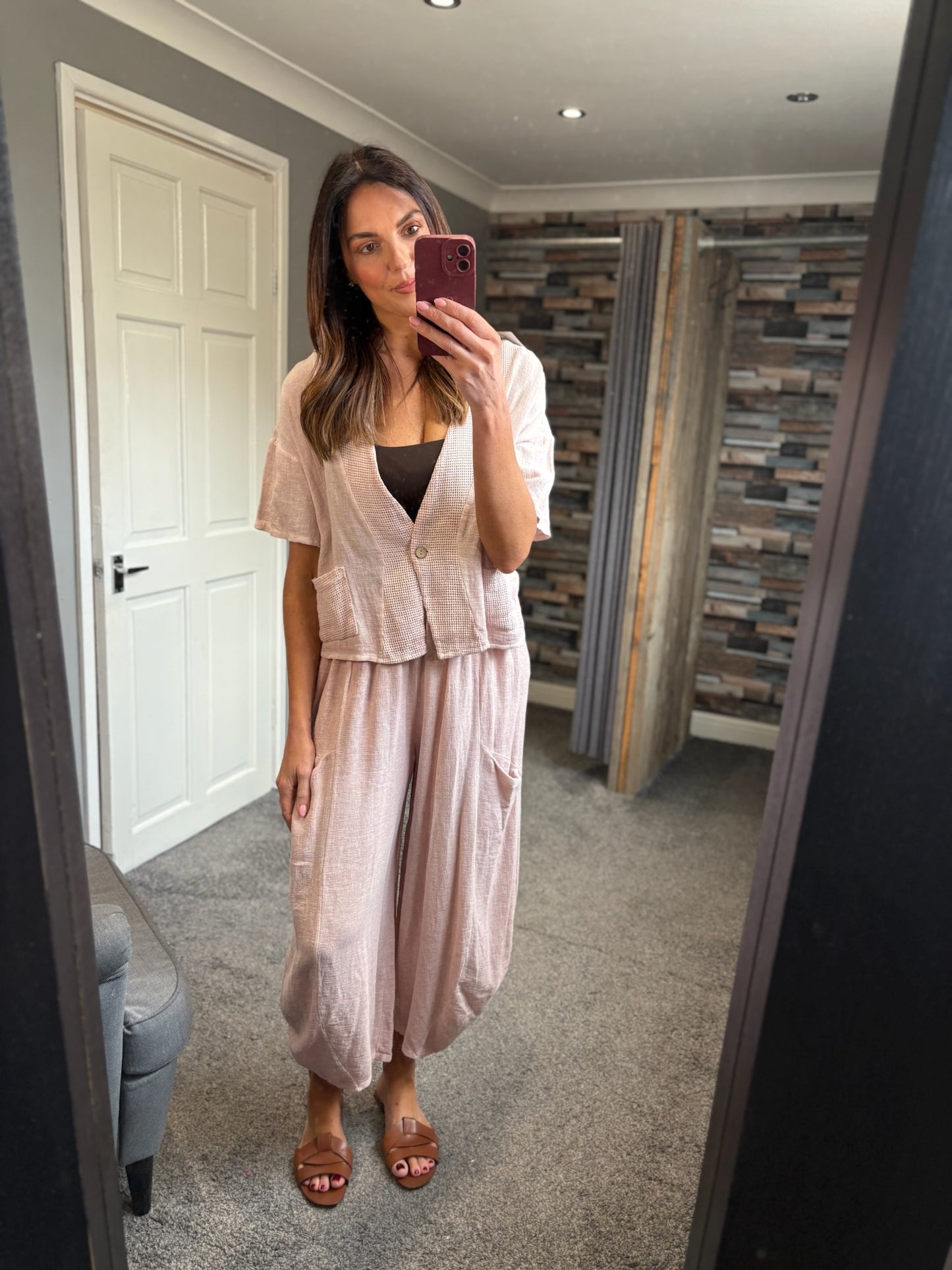 Linen Waffle Trim Cardi