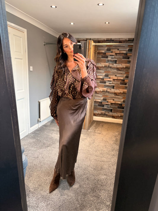 Frill Blouse - Brown
