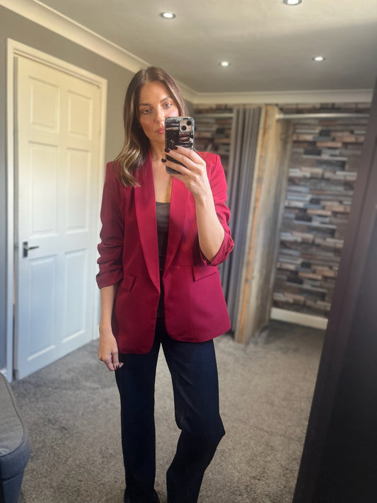 Ruched Sleeve Blazer - Wine