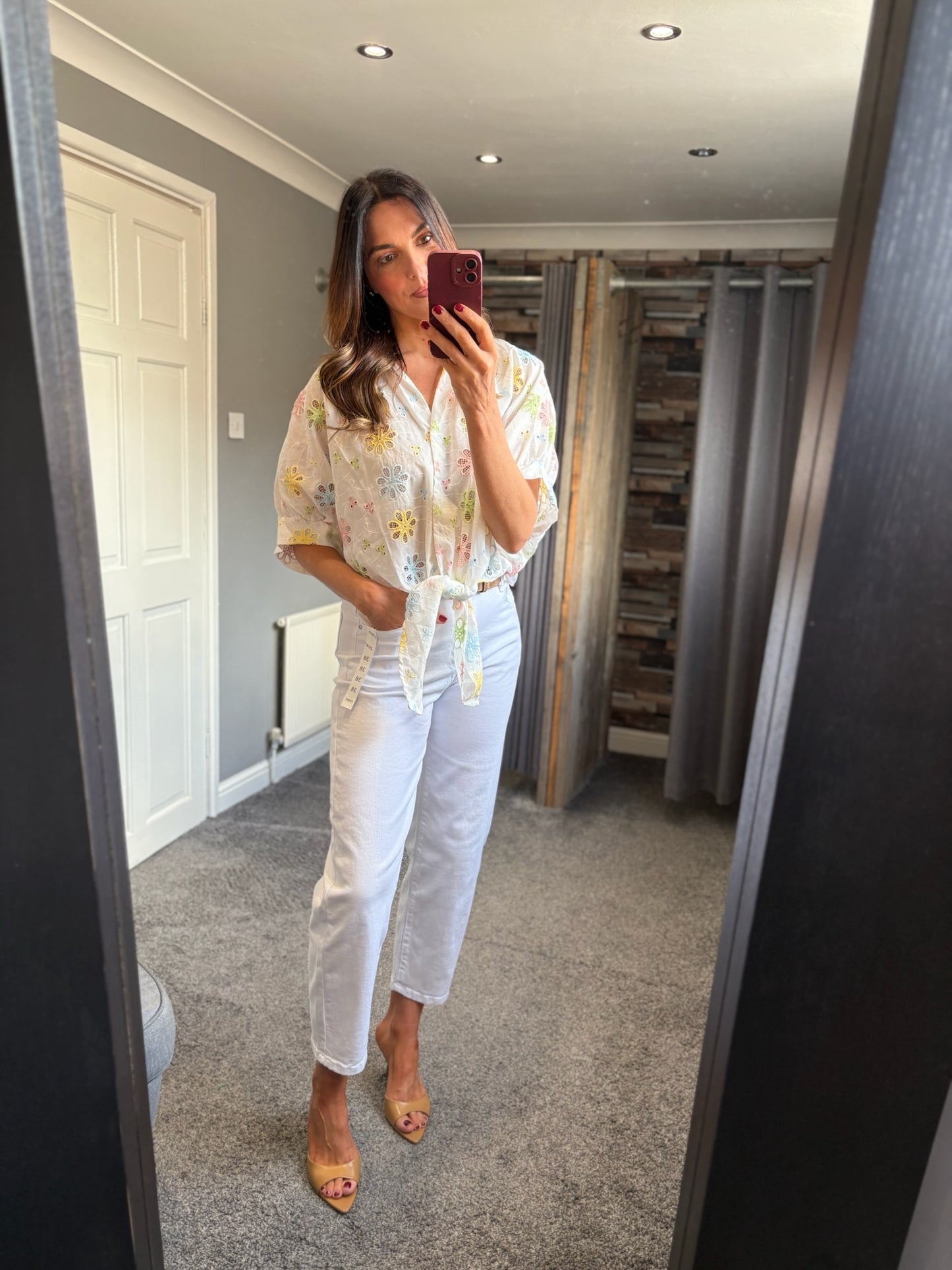Cutout Detail Tie Blouse