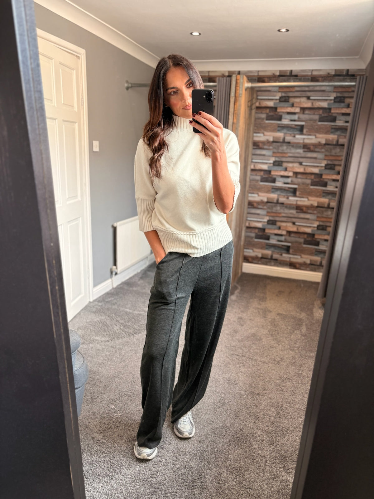 Wide Leg Trousers - Herringbone
