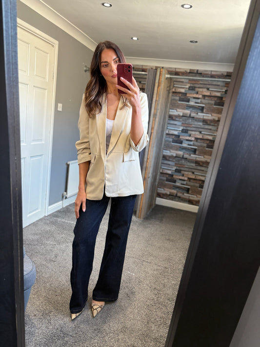 Ruched Sleeve Blazer - Cream