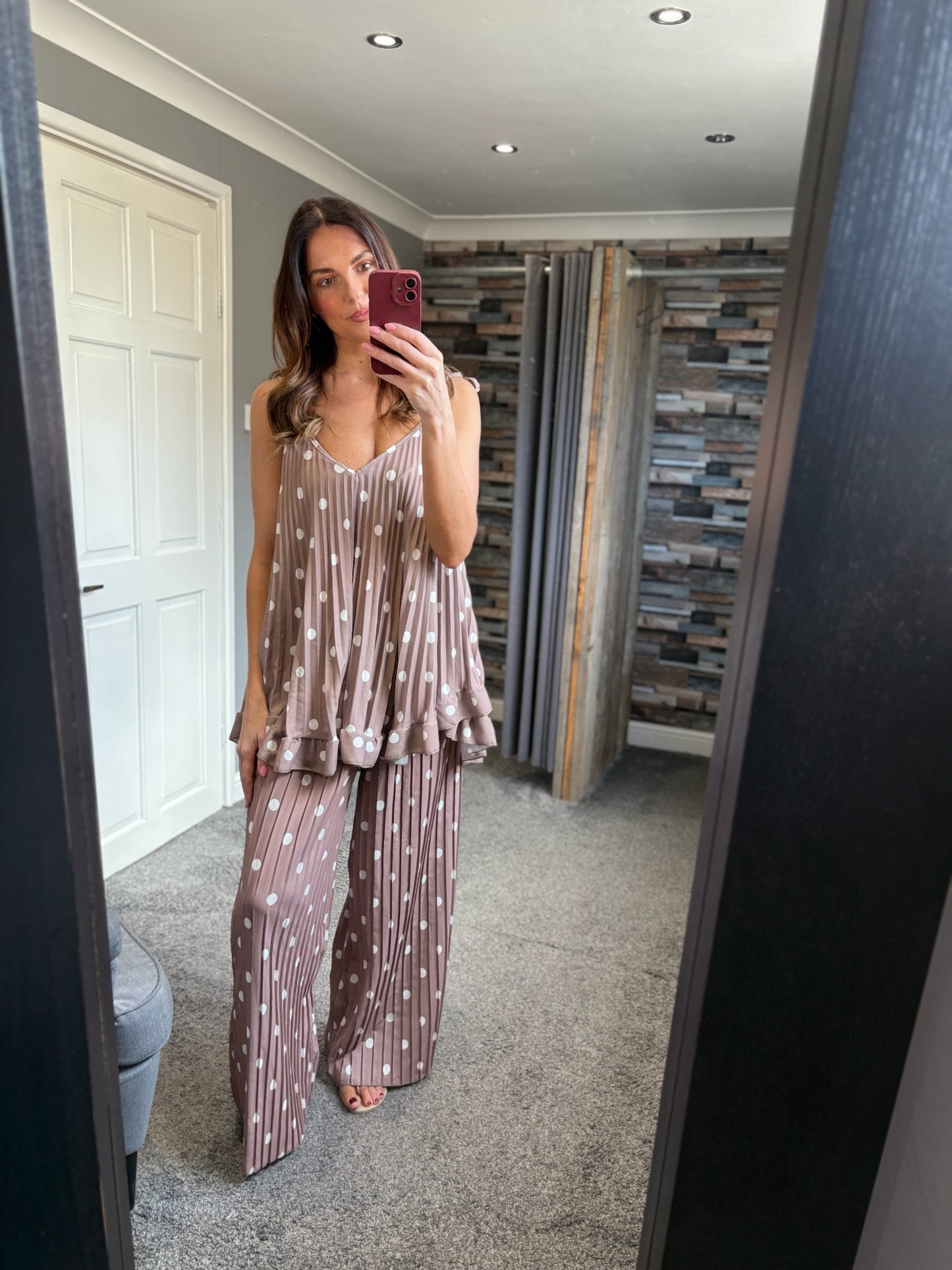 Wide Leg Trousers - Spotty Pleated