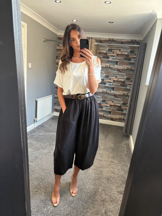 Belted Wide Leg Crop Trouser