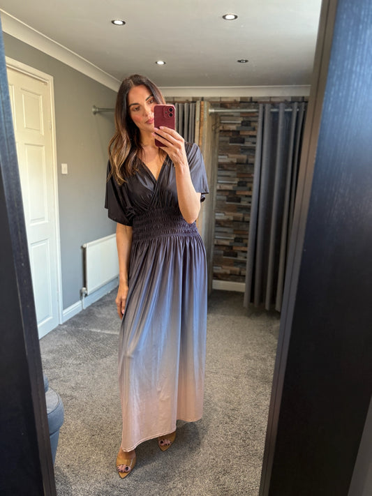 Ombre Crossover Slinky Maxi Dress