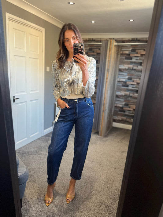 Sequin Bow Bolero - Ice