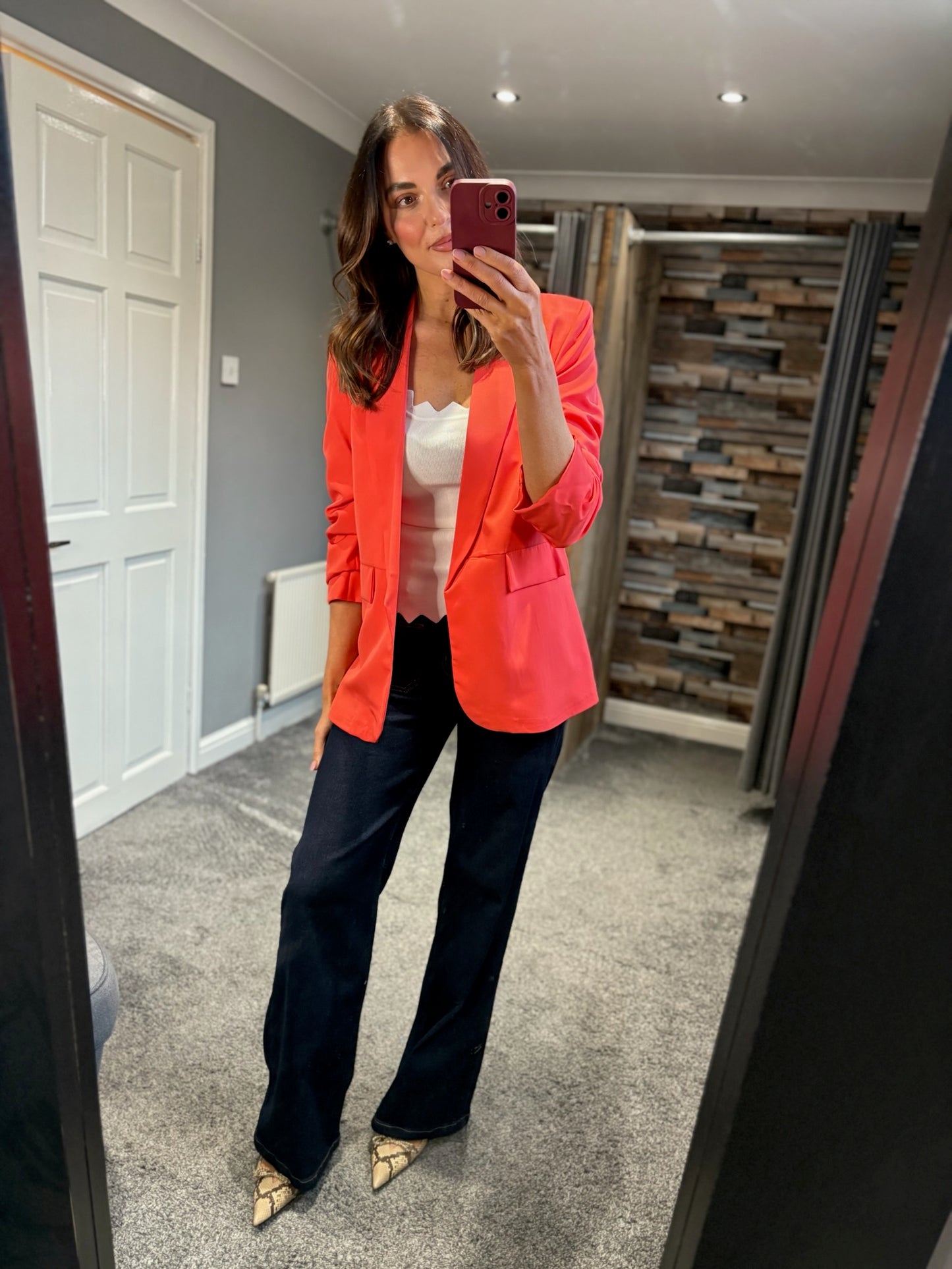 Ruched Sleeve Blazer - Coral