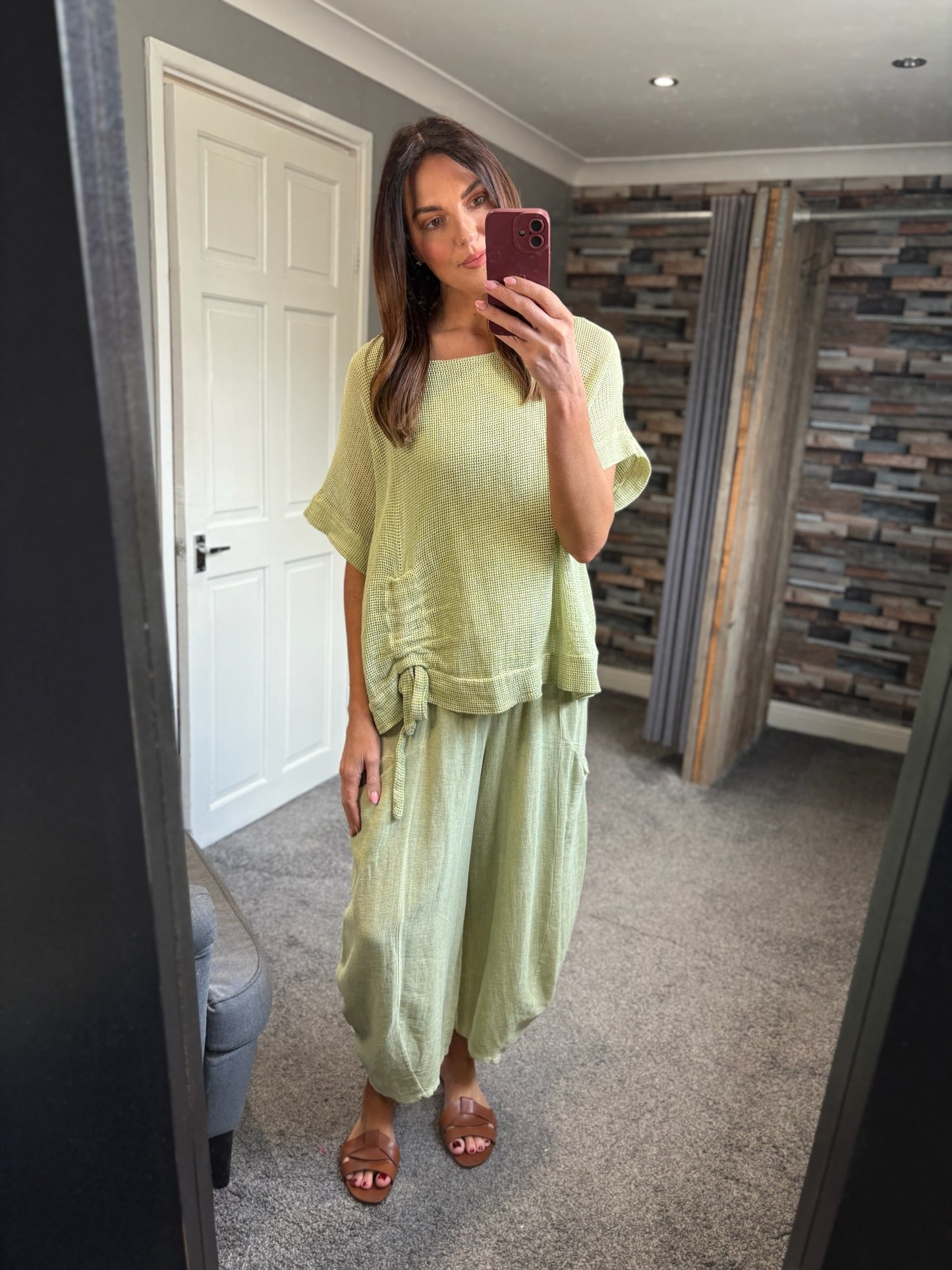 Linen Waffle Ruched Top