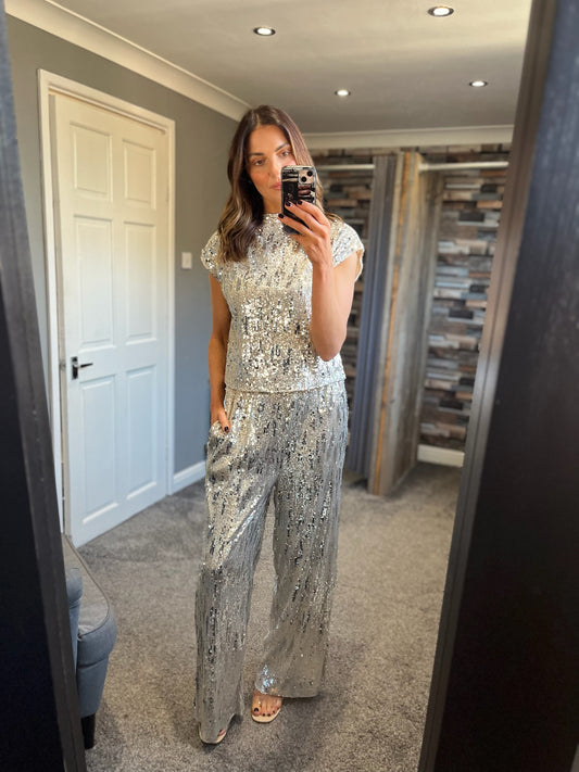 Sequin Cap Sleeve Top - Ice