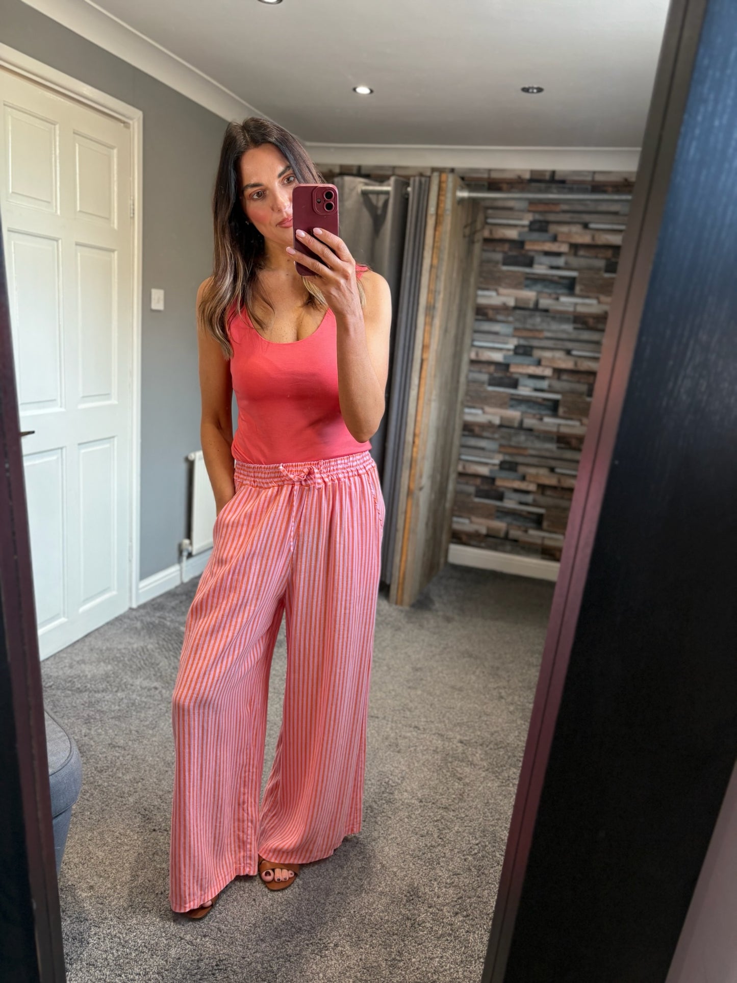 Linen Stripe Wide Leg Trouser