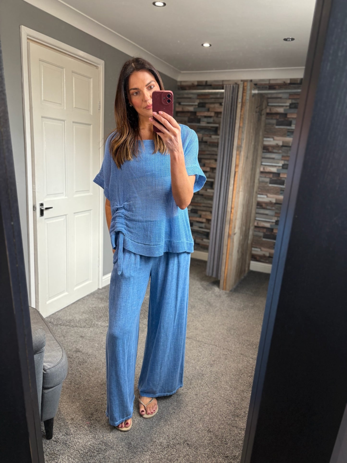 Linen Waffle Ruched Top