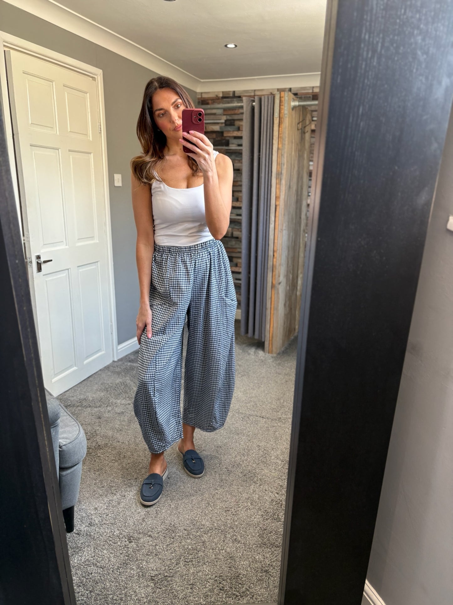 Gingham Barrel Trousers