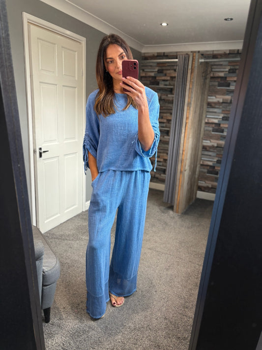 Linen Waffle Button Trouser