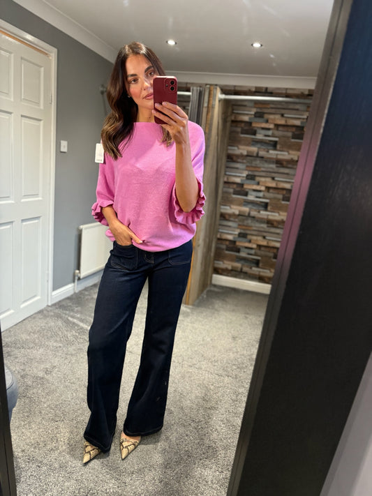 Pastel Frill Sleeve Drape Jumper