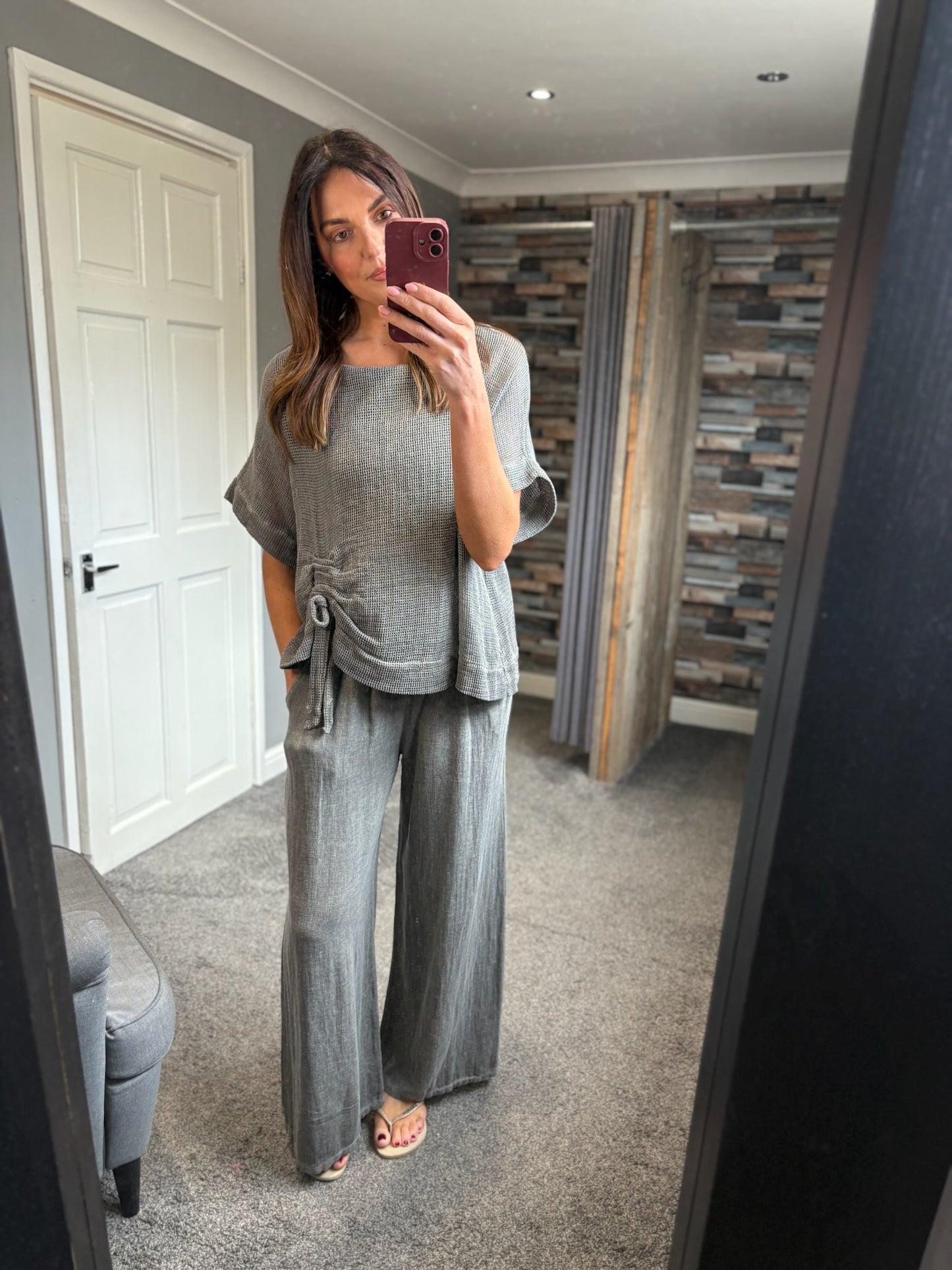 Linen Waffle Ruched Top