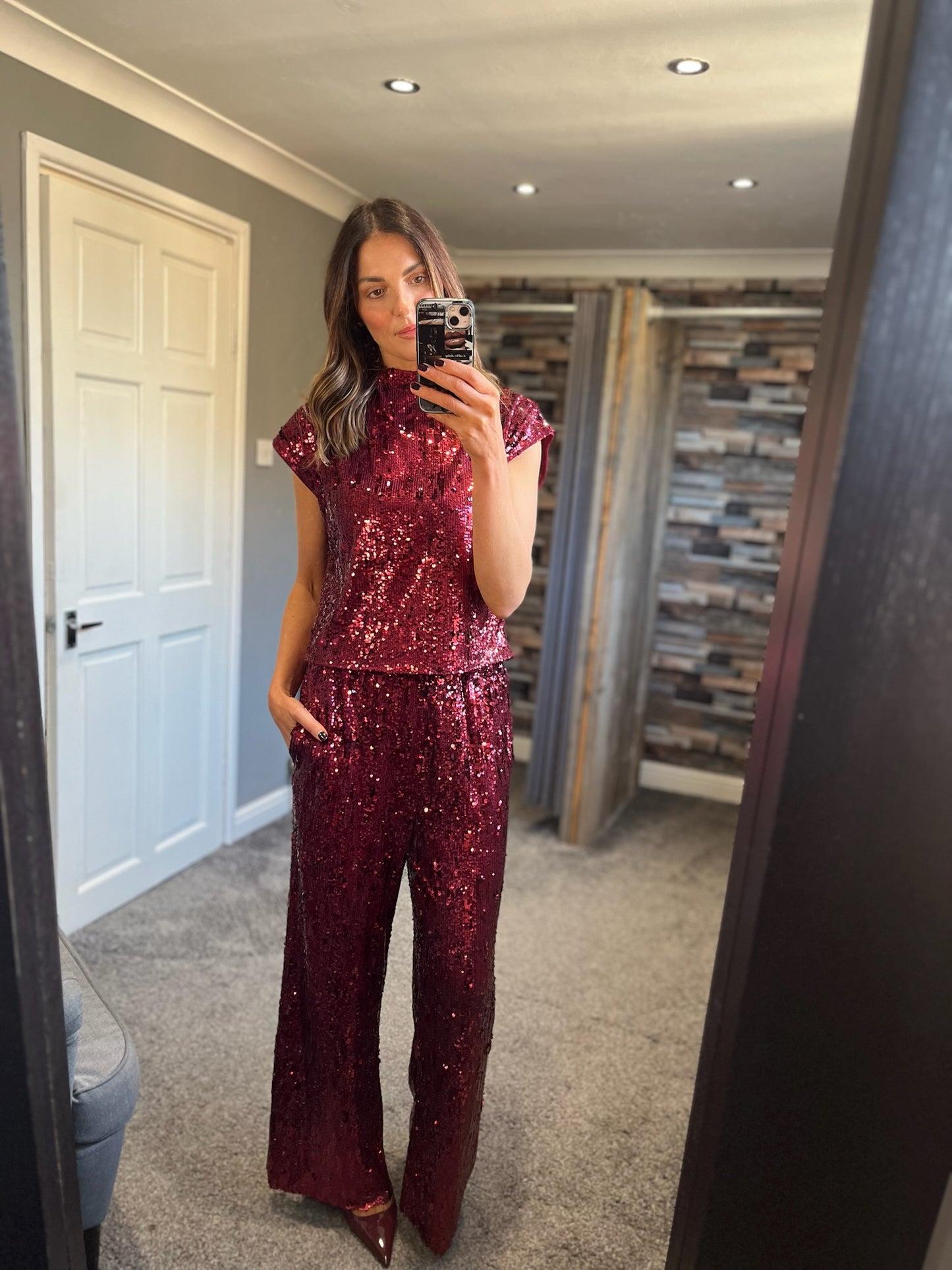 Sequin Cap Sleeve Top - Red