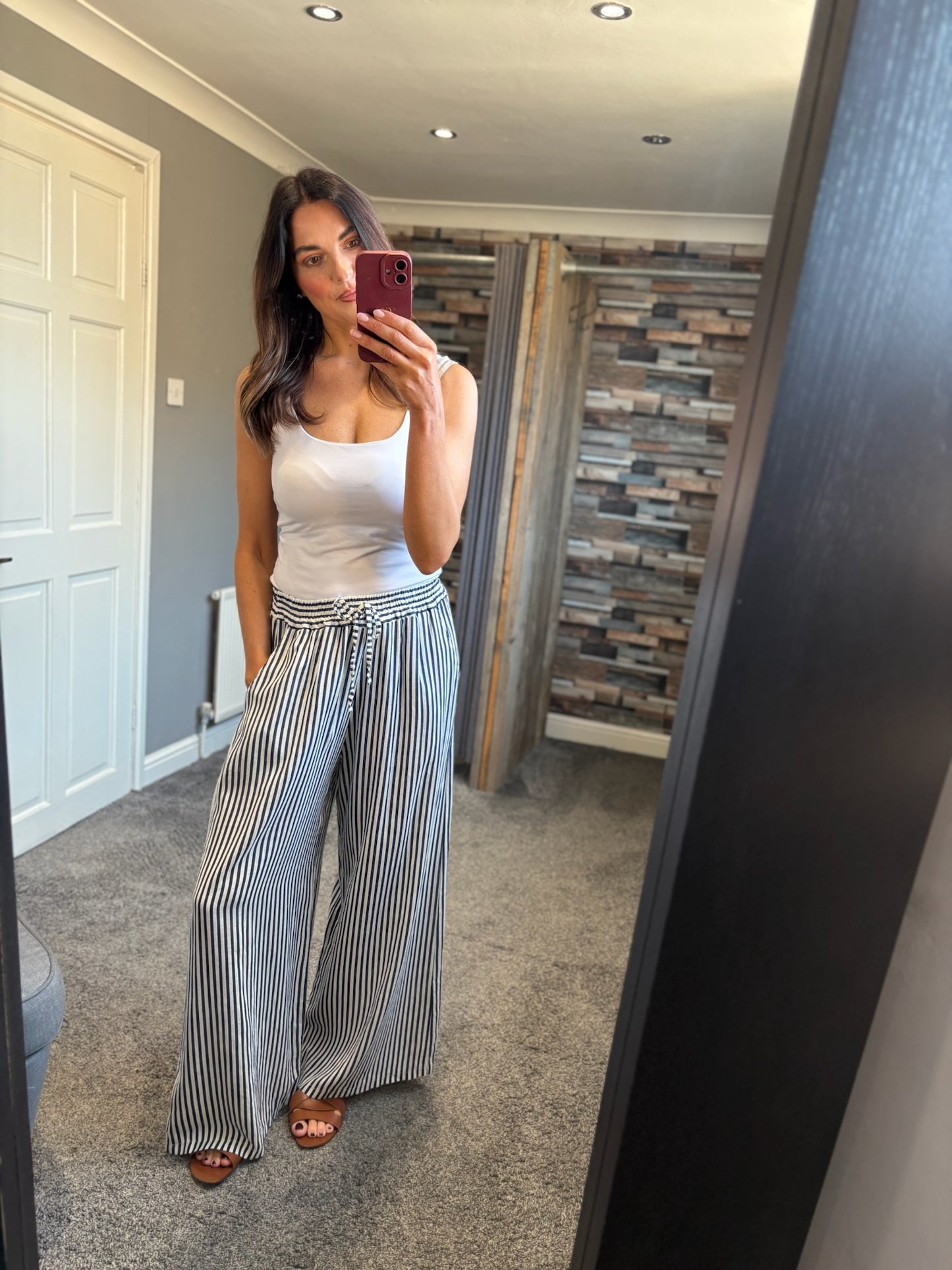 Linen Stripe Wide Leg Trouser