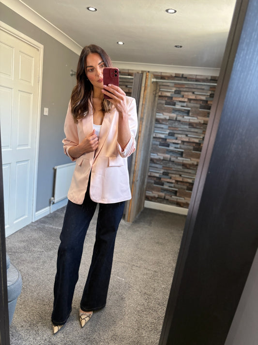 Ruched Sleeve Blazer - Nude