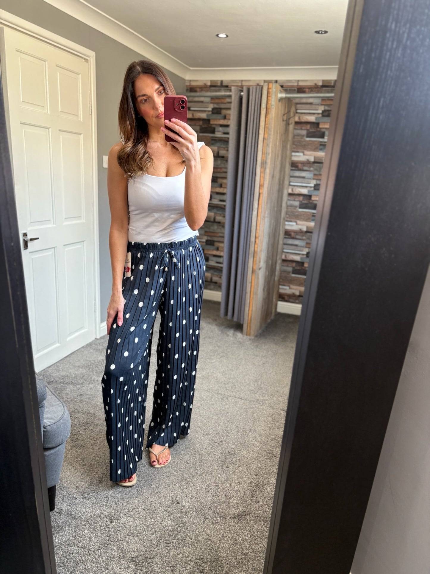Wide Leg Trousers - Spotty Pleated