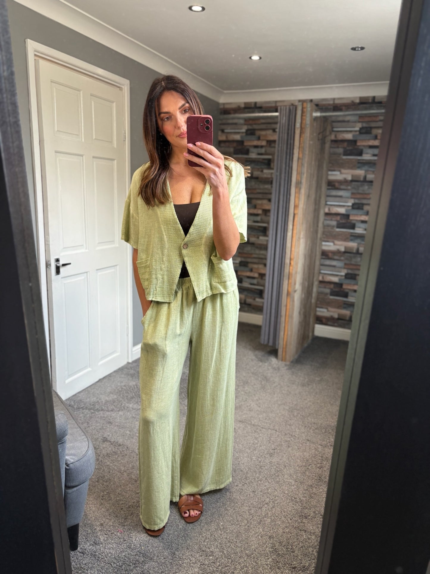 Linen Waffle Trim Cardi