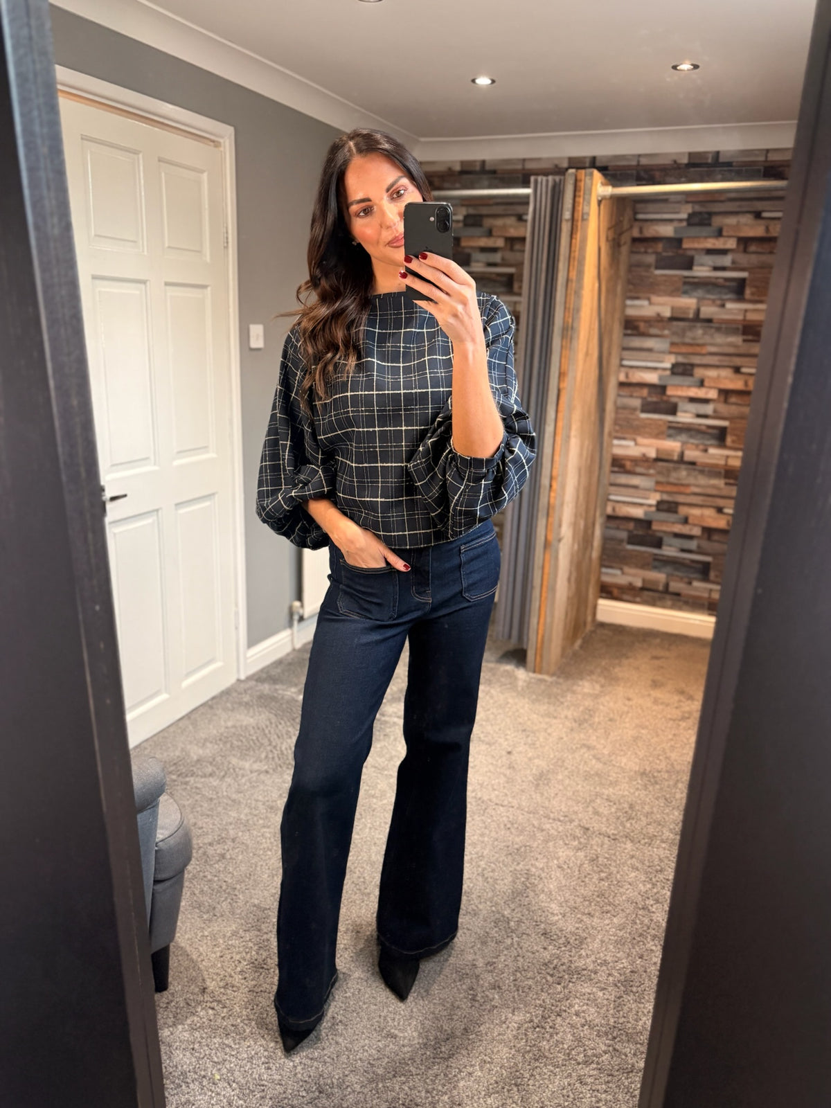 Checked Batwing Blouse