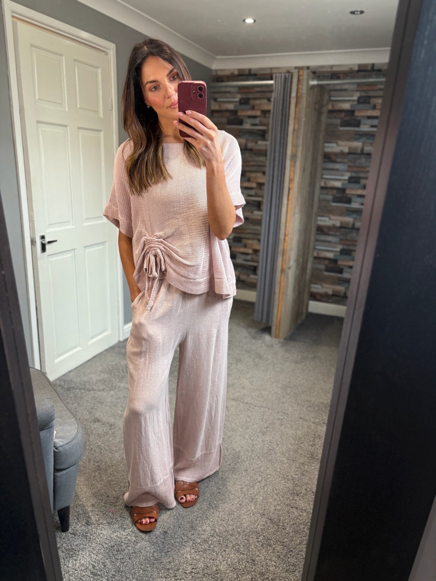 Linen Waffle Ruched Top