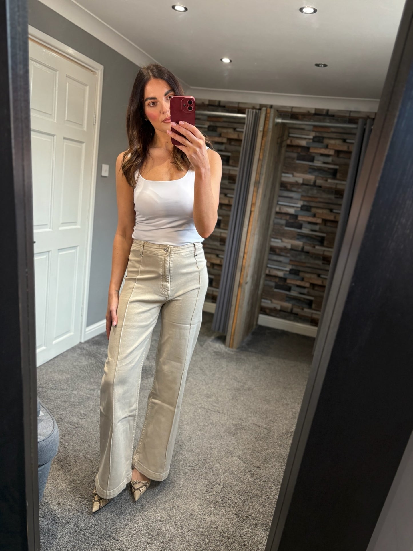 Seam Detail Wide Leg Jeans - Cream