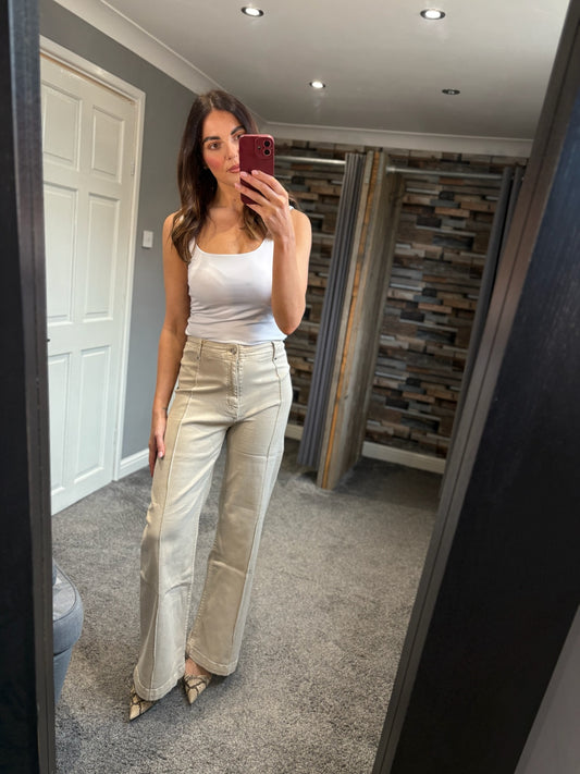 Seam Detail Wide Leg Jeans - Cream