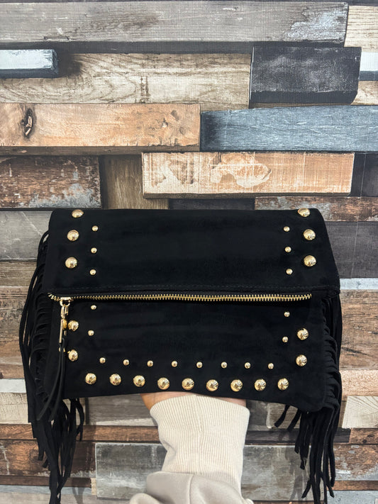 Suede Fringe Clutch