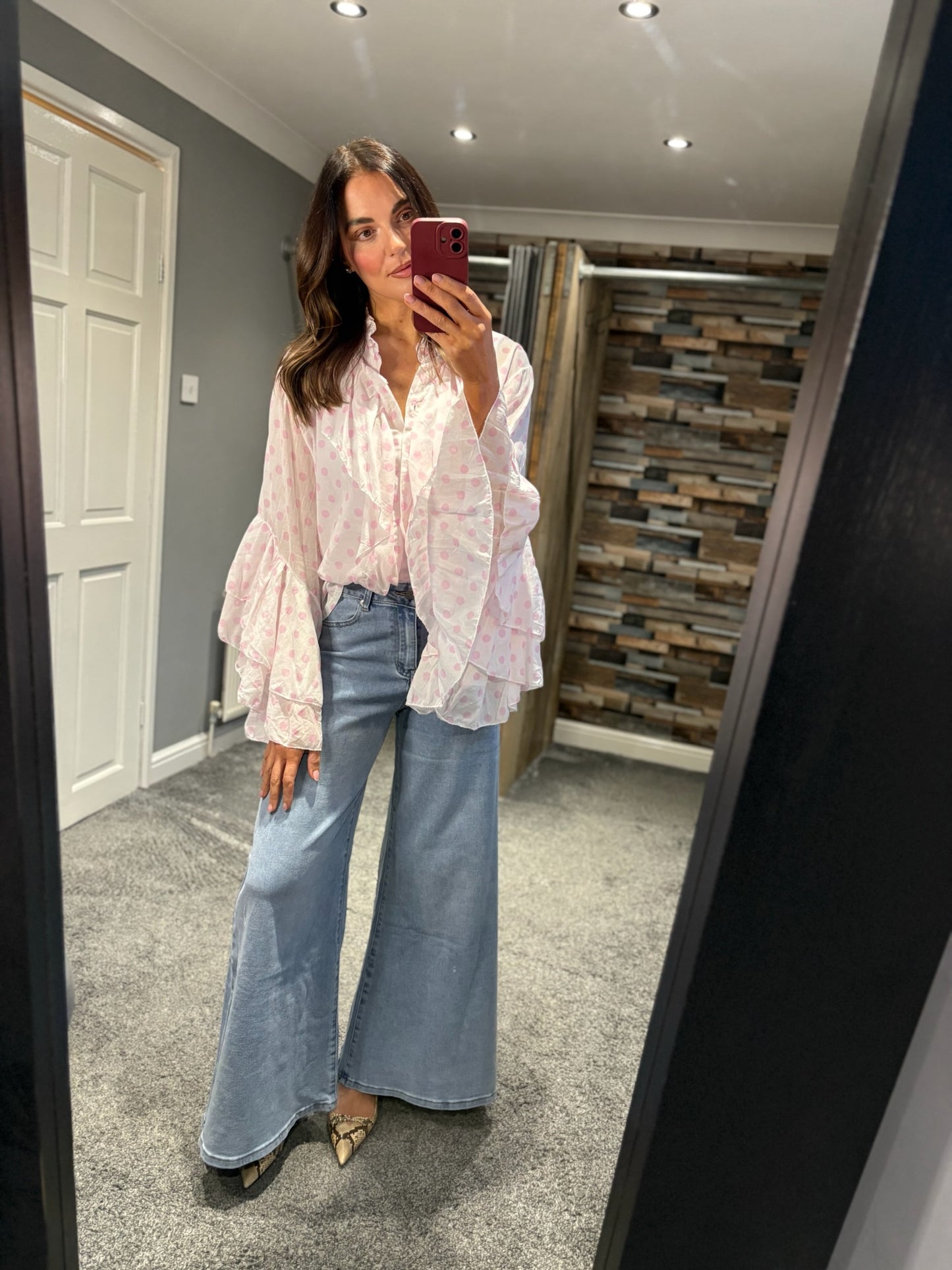 Spotty Frill Sleeve Blouse