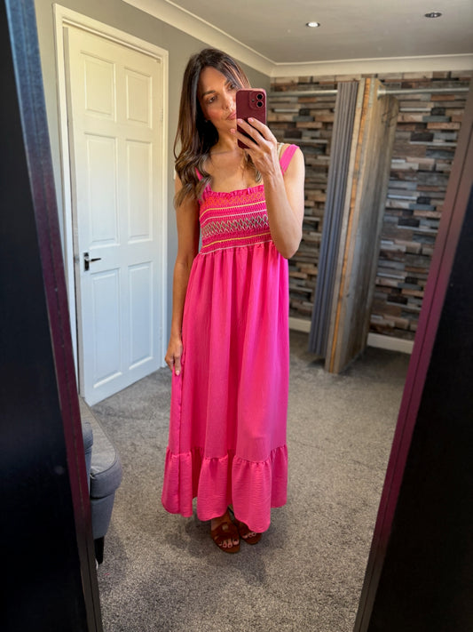 Strappy Shirred Midi Dress