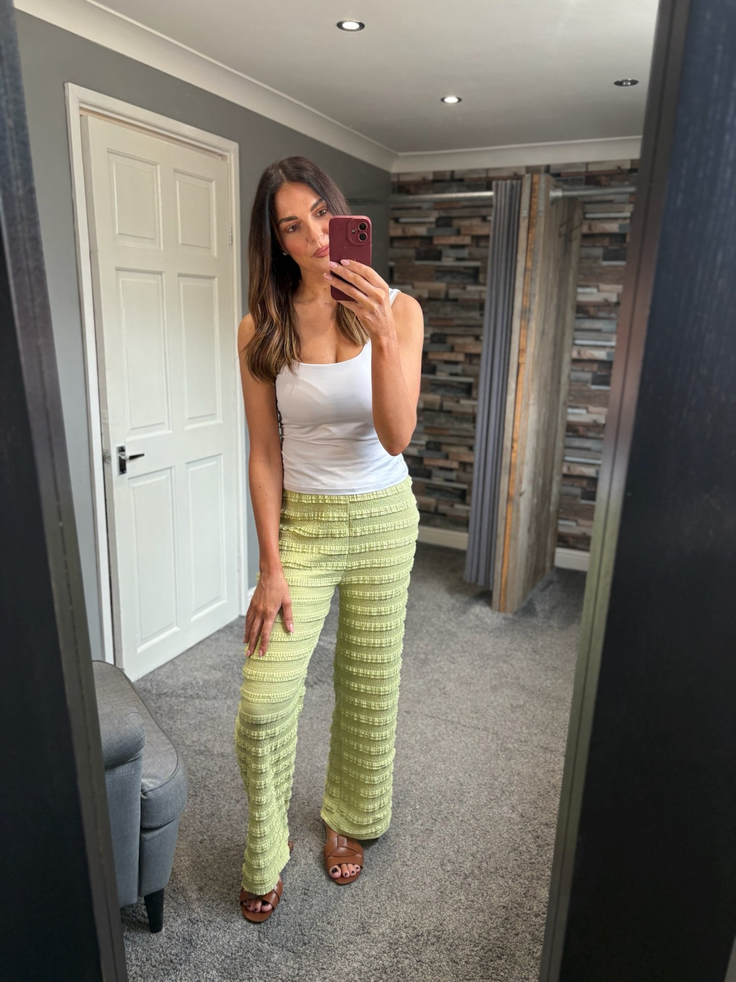 Wide Leg Trousers - Crinkle Frill Detail