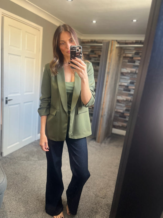 Ruched Sleeve Blazer - Khaki