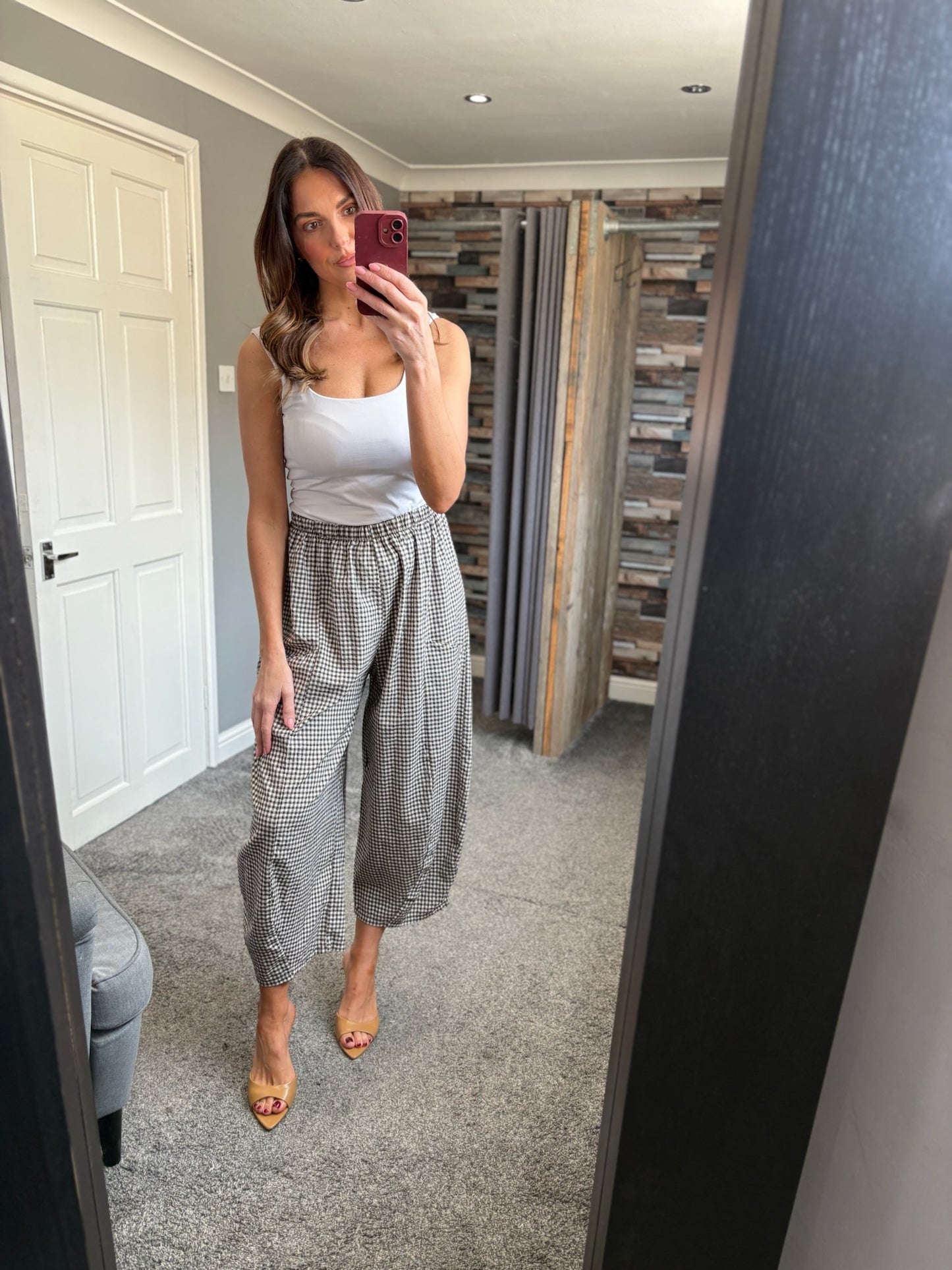 Gingham Barrel Trousers