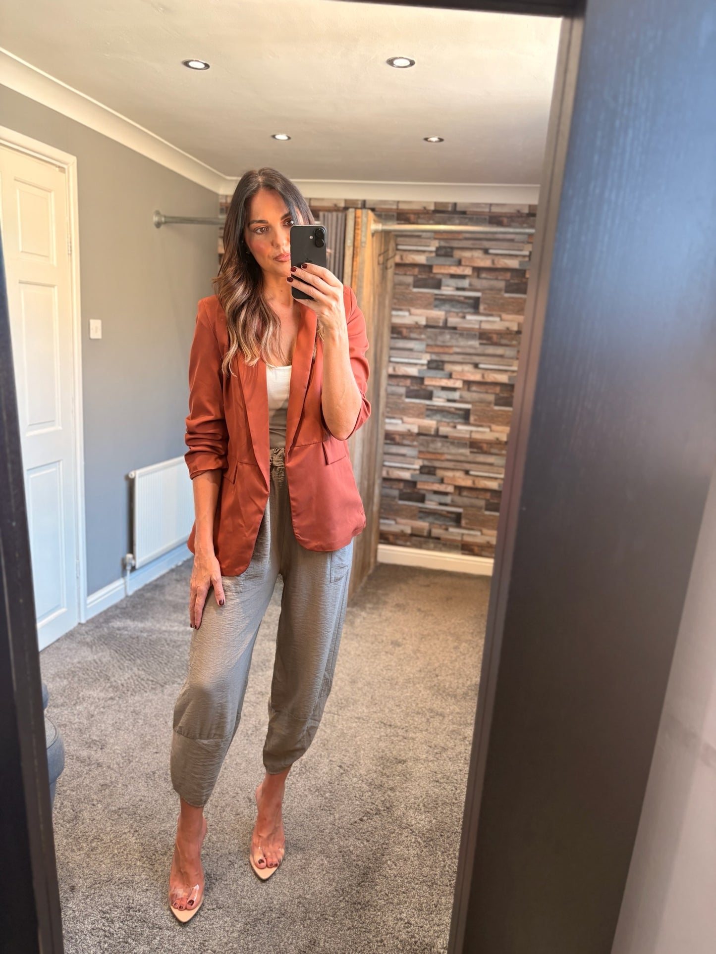 Ruched Sleeve Blazer - Rust