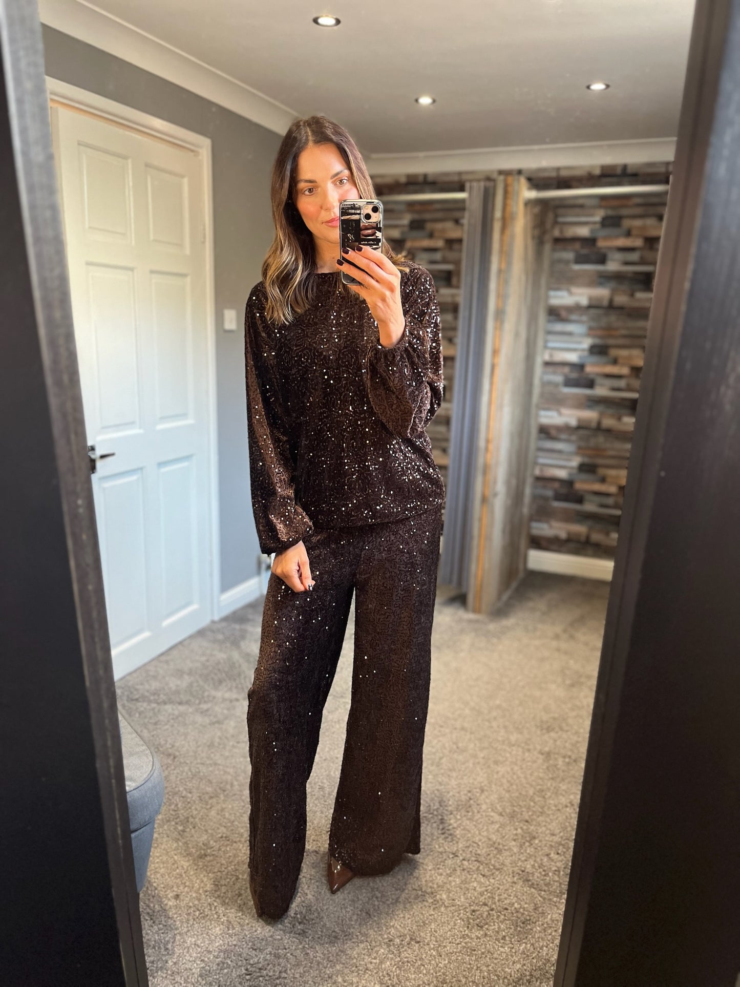 Sequin Wide Leg Trousers
