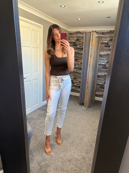Scarf Mom Jeans - White