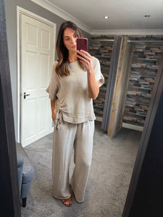 Linen Waffle Ruched Top