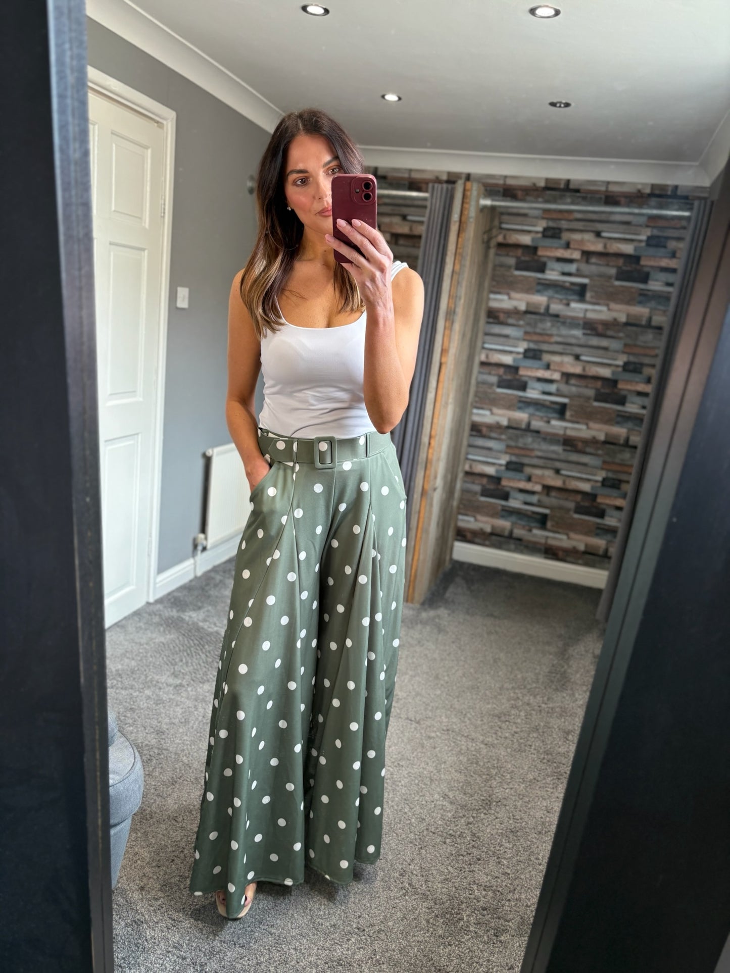 Wide Leg Belted Palazzo Trousers - Spotty