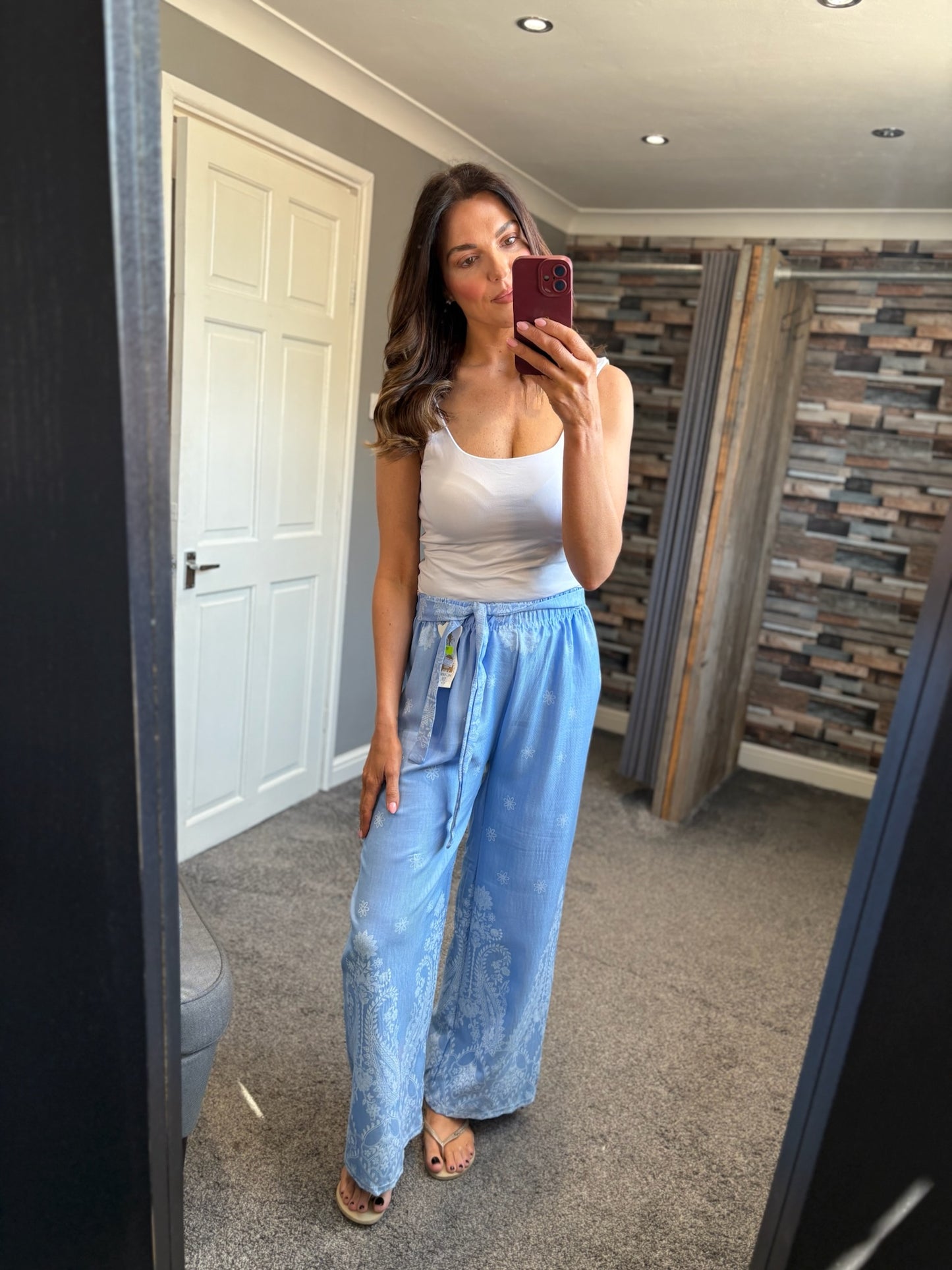 Wide Leg Trousers - Denim Tie