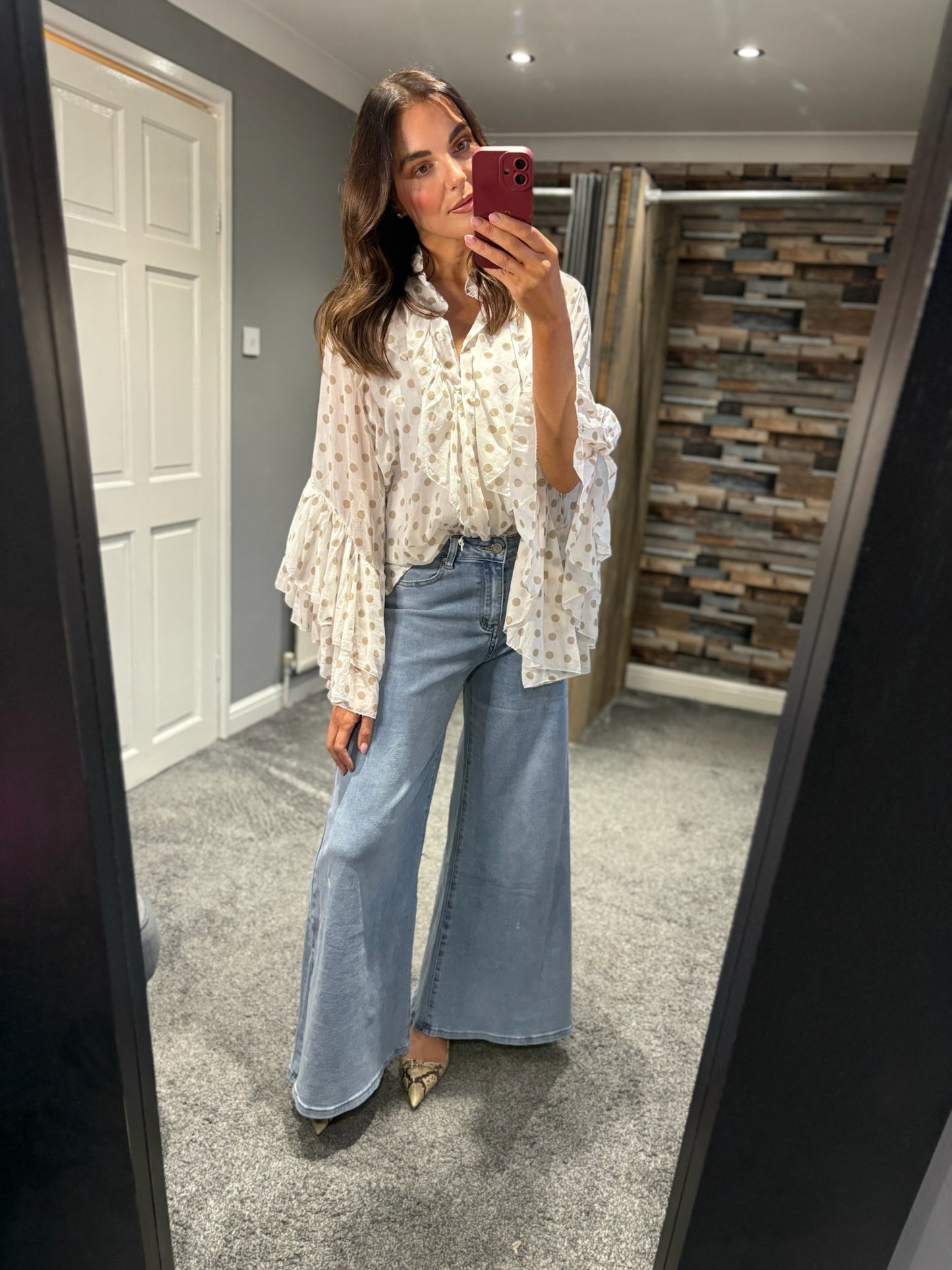 Spotty Frill Sleeve Blouse