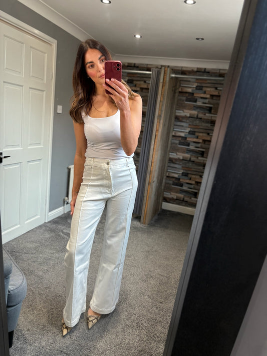 Seam Detail Wide Leg Jeans - White