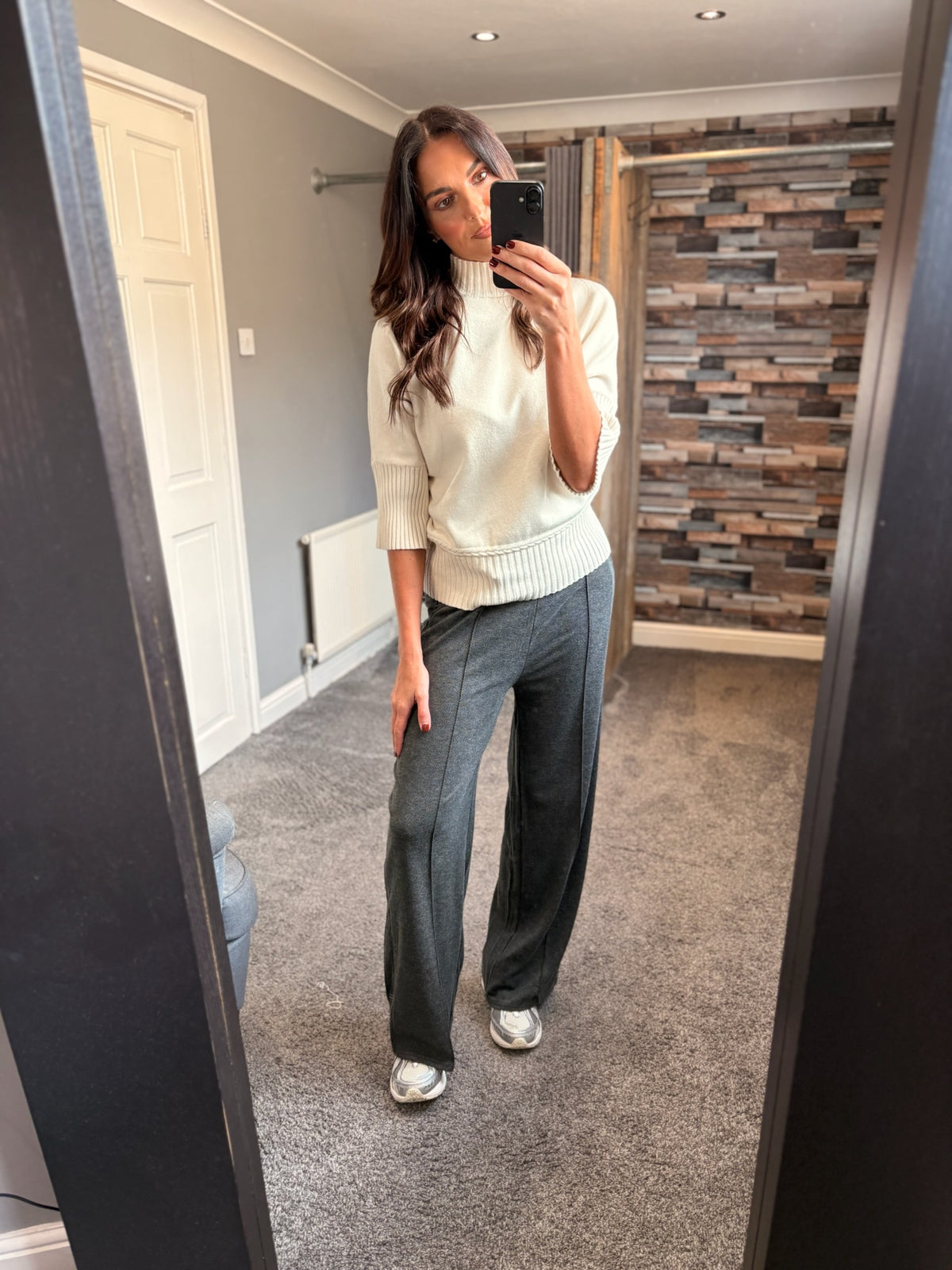 Wide Leg Trousers - Herringbone