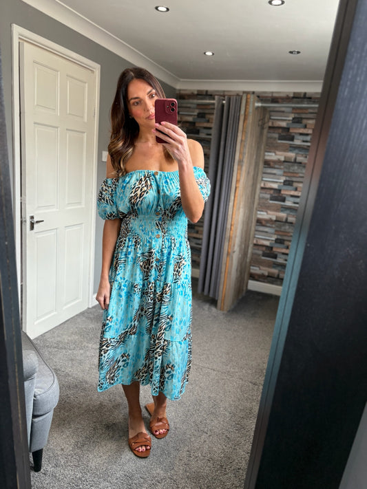 Leopard Brights Bardot Dress