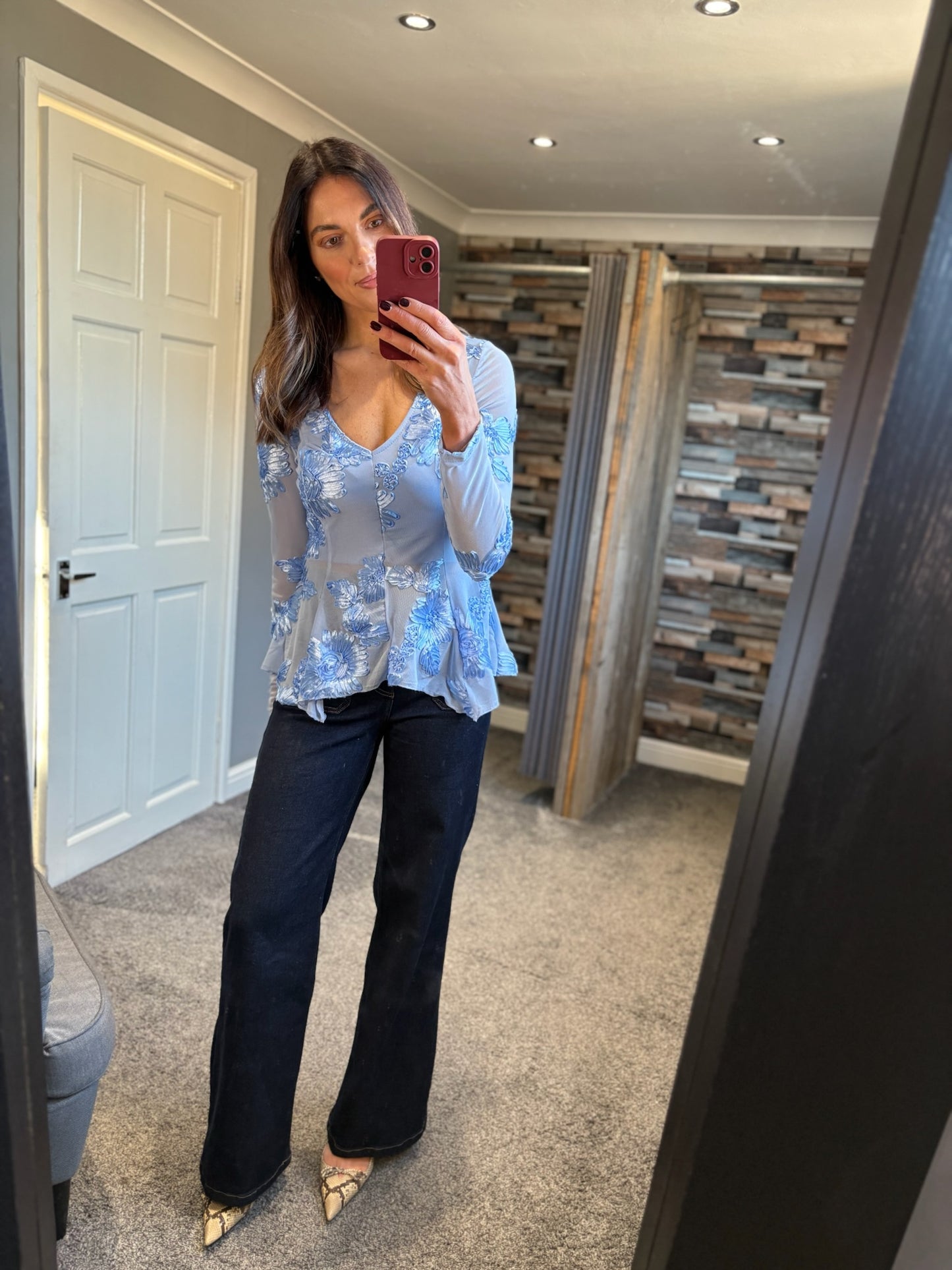 Embroidered Peplum Top