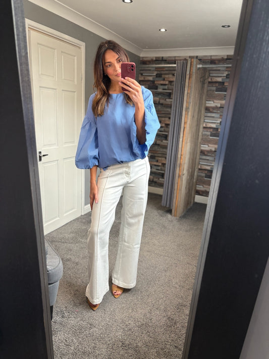 Linen Puff Sleeve Top