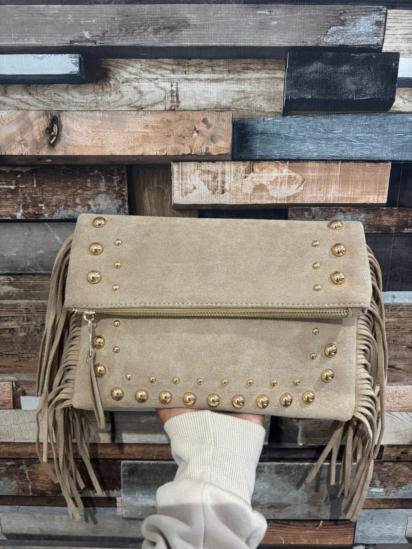 Suede Fringe Clutch