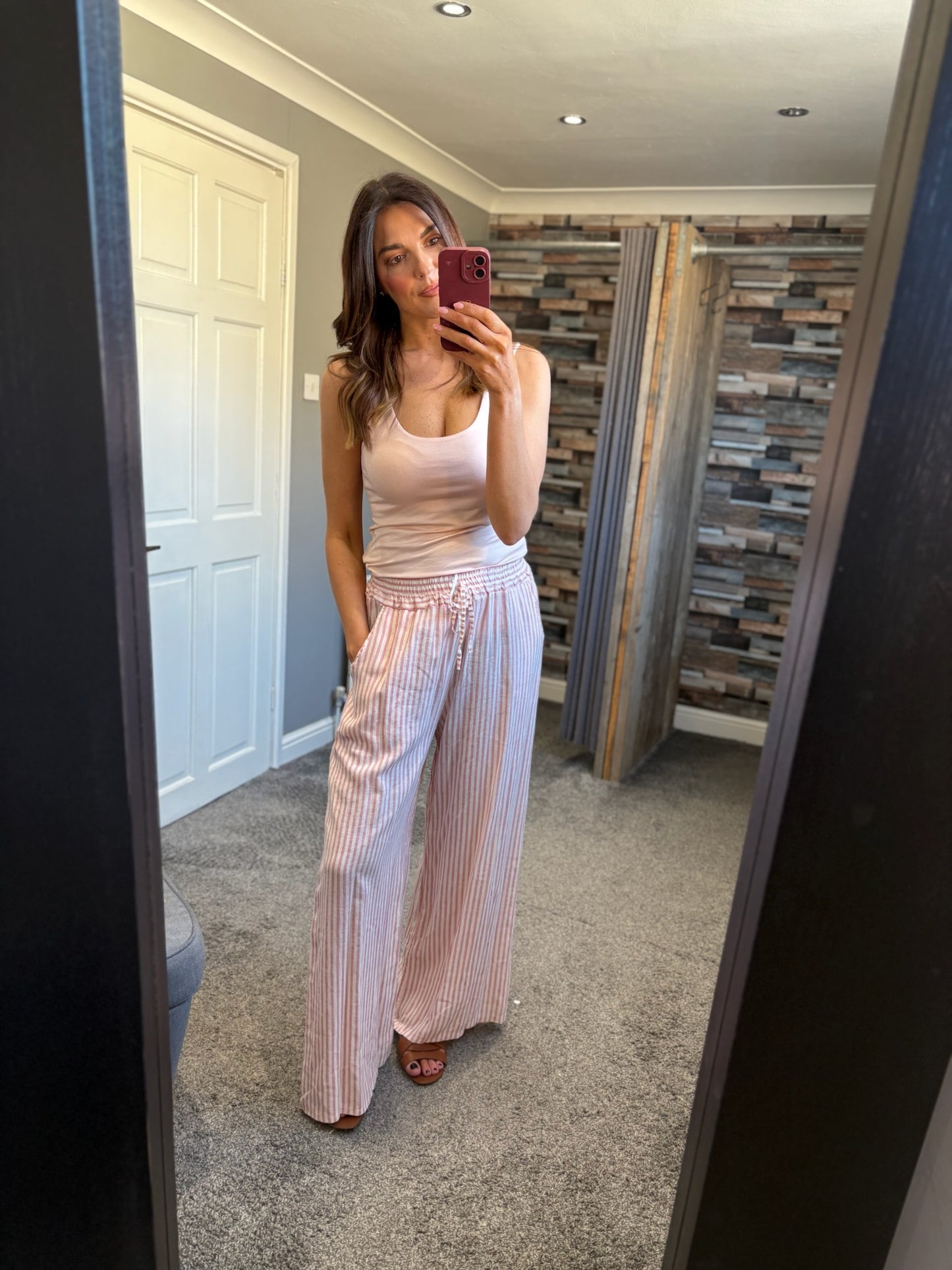 Linen Stripe Wide Leg Trouser